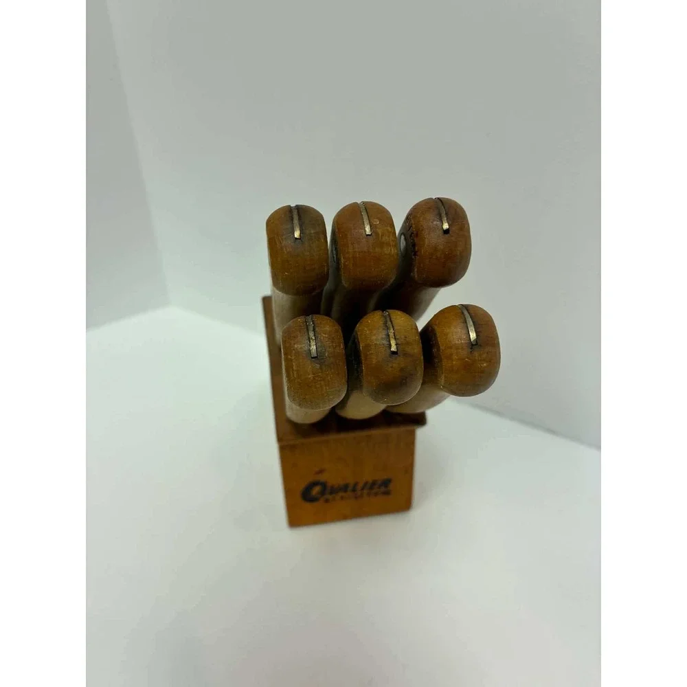Vintage‎ Cavalier by Rogers 6 Piece Steak Knife Set with Wood Block Stainless